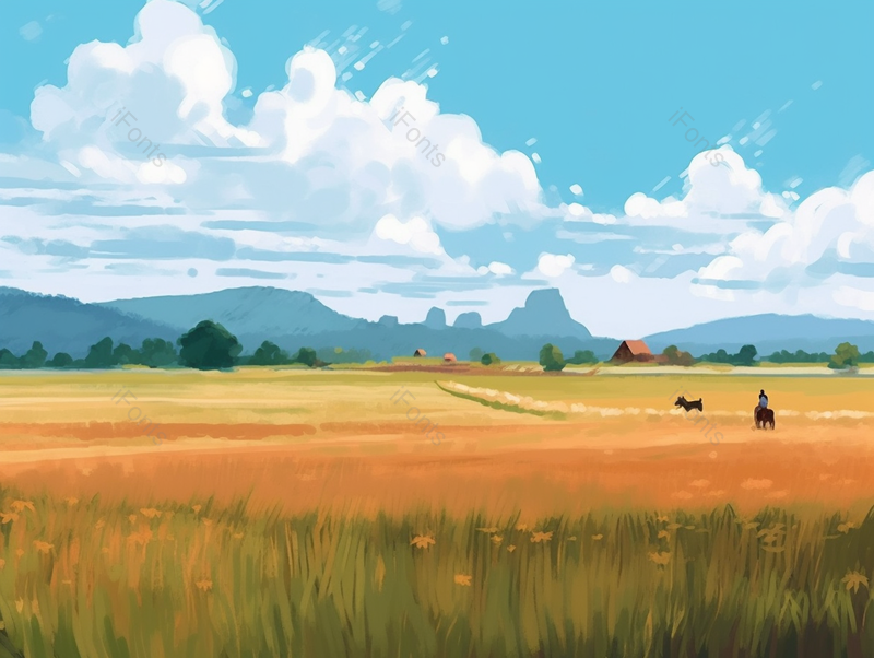 手绘夏季小满季节的乡村田园田地里金黄色麦穗背景,插画/手绘图,插画/手绘图库,插画/手绘图下载,插画/手绘